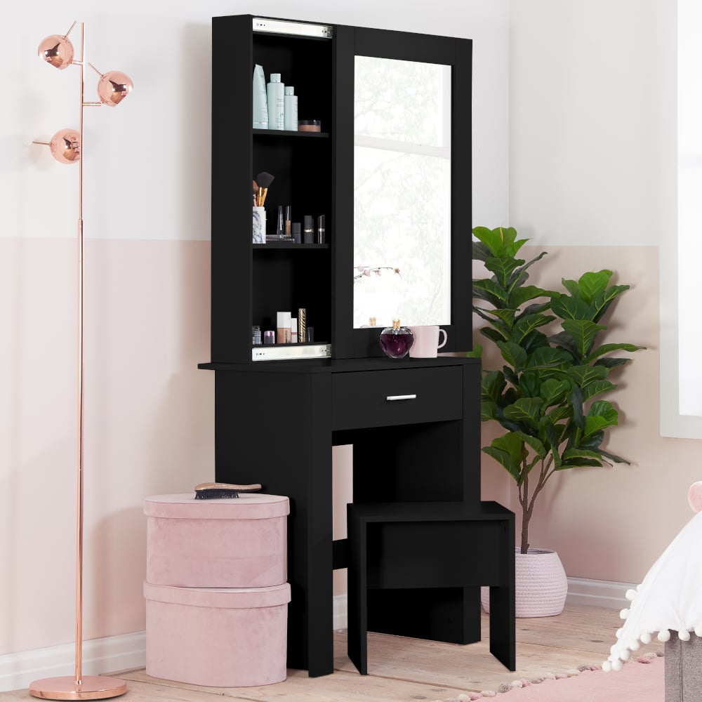 Evelyn Black 1 Drawer Mirror Dressing Table Mirror Close-Up